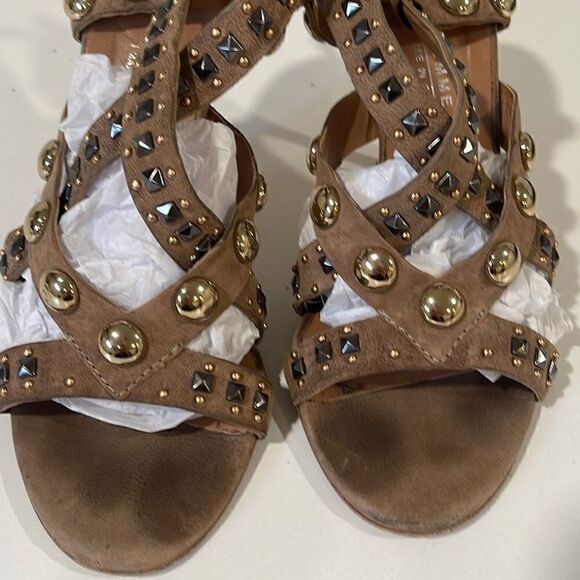 Latitude Femme Tan Studded Sandals Size 39.5 - Picture 5 of 9